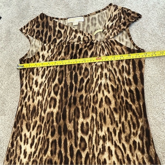 MICHAEL Michael Kors brown tan leopard animal print asymmetrical neckline blouse - Picture 10 of 12